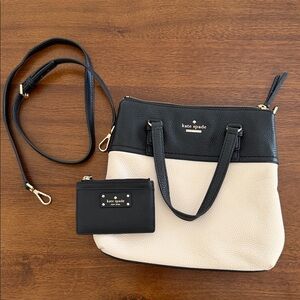 Kate Spade Black and Cream Shoulder Bag Set with Crossbody Strap
